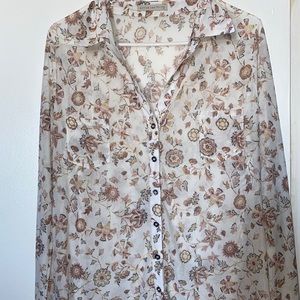 Sheer floral long sleeve blouse(plus size)